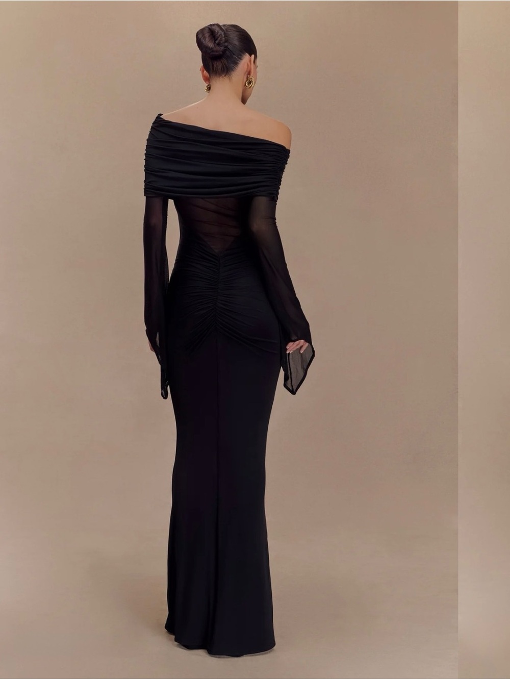 Meshki Kaitlin dress - Black Off-Shoulder Mesh-Inset Maxi Dress - Picture 2 of 2